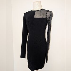 Reiss Black Bodycon Long Sleeve Dress With Mesh